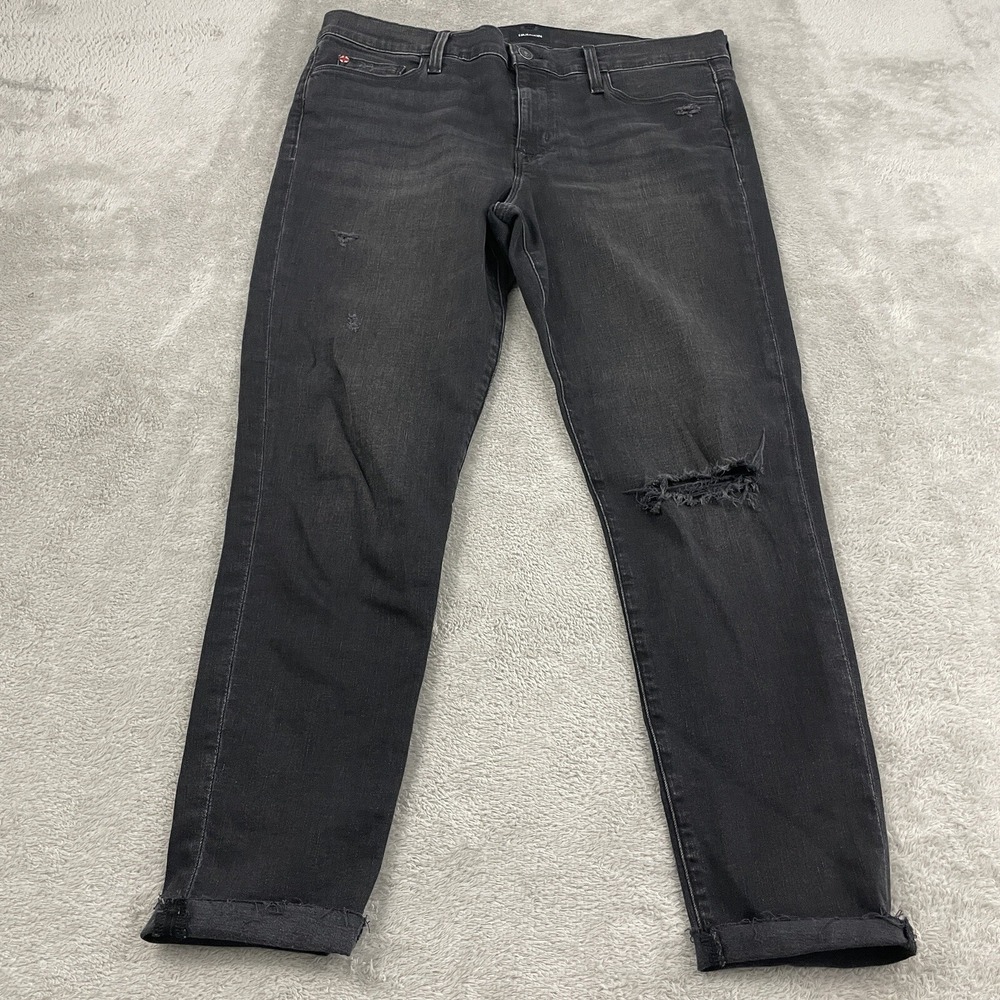 Hudson Natalie Mid Rise Super Skinny Ankle Jeans Womens 32 Black Distress Grunge